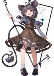 Rule 34 | 1girl, ahoge, animal, animal ears, black dress, black footwear, blush, capelet, dated, dowsing rod, dress, full body, grey capelet, grey hair, gunjou row, highres, long sleeves, mouse (animal), mouse ears, mouse tail, nazrin, open mouth, red eyes, round teeth, shoes, short hair, signature, smile, socks, solo, tail, teeth, touhou, transparent background, unfinished dream of all living ghost, upper teeth only, white socks
