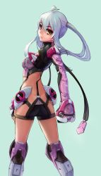 Rule 34 | 1girl, ahoge, ass, blue hair, brown eyes, butt crack, highres, huanxiang (pixiv7442622), looking at viewer, looking back, neighbor quartz, original, phantasy star, phantasy star online 2, solo, twintails