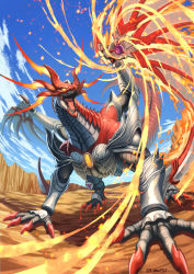 Rule 34 | animalization, armor, artist name, bad id, bad pixiv id, claws, cloud, cloudy sky, commentary request, dragon, dragon horns, dragon tail, dragon wings, fangs, fantasy, fire, highres, horns, kamen rider, kamen rider agito, kamen rider agito (series), kamen rider agito (shining form), monsterification, sennsu, sharp teeth, sky, tail, teeth, tokusatsu, wings, yellow eyes