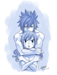 Rule 34 | 1boy, 1girl, 2018, breasts, chain, chain necklace, cleavage, collarbone, covering breasts, covering privates, dated, fairy tail, fairy wings, gray fullbuster, hair between eyes, hug, hug from behind, jewelry, juvia lockser, large breasts, long hair, looking at viewer, mashima hiro, monochrome, necklace, nude, official art, open mouth, signature, sketch, spiked hair, swept bangs, underboob, upper body, white background, wings
