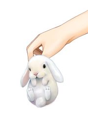 Rule 34 | animal, animal focus, black eyes, full body, holding, holding animal, lilac (artist), lilac (p-f easy), looking at viewer, md5 mismatch, original, rabbit, simple background, whiskers, white background