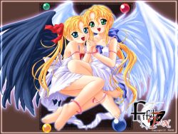 Rule 34 | 2girls, anklet, armlet, barefoot, blonde hair, ena (fifth twin), feet, fifth twin, jewelry, lina, lina (fifth twin), multiple girls, nonohara miki, siblings, twins, wings