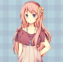 Rule 34 | 1girl, alternate costume, bad id, bad pixiv id, blue eyes, casual, chizu (fiute), contemporary, fiute, flower, glowing, hair flower, hair ornament, hairband, jewelry, long hair, megurine luka, musical note, necklace, pendant, pink hair, polka dot, polka dot background, solo, vocaloid