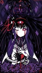 Rule 34 | 1girl, abstract, akemi homura, black hair, blood, bloody tears, broken heart, colored sclera, commentary, crown, deviantart username, extra arms, flower, heart, highres, homulilly, krokobyaka, light frown, limited palette, long hair, mahou shoujo madoka magica, mahou shoujo madoka magica: hangyaku no monogatari, one eye closed, purple background, purple eyes, red sclera, signature, skeletal arm, soul gem, spoilers, surreal, third eye, upper body, very long hair, watermark, web address, witch (madoka magica)