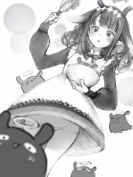 Rule 34 | 1girl, :3, :o, absurdres, blunt bangs, blush, bowl, convenient censoring, diamond hairband, greyscale, halo, highres, holding, holding bowl, holding whisk, hololive, hololive english, long hair, long sleeves, looking at viewer, lowleg, lowleg panties, mole, mole under eye, monochrome, nanashi (nlo), ninomae ina&#039;nis, ninomae ina&#039;nis (6th costume), ninomae ina&#039;nis (pastry chef), official alternate costume, open mouth, panties, panty pull, pantyshot, pointy ears, puffy long sleeves, puffy sleeves, side-tie panties, simple background, solo, takodachi (ninomae ina&#039;nis), underwear, virtual youtuber, whisk