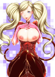 Rule 34 | 10s, bodysuit, breasts, cleavage, gloves, highres, large breasts, nipples, persona, persona 5, takamaki anne, twintails, wink