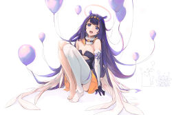 Rule 34 | 1girl, arm support, armpit crease, balloon, barefoot, blunt bangs, blush, breasts, detached collar, detached sleeves, feathered wings, fur collar, gloves, gradient hair, halo, highres, hololive, hololive english, knees up, legs, long hair, long legs, looking at viewer, low wings, multicolored hair, ninomae ina&#039;nis, ninomae ina&#039;nis (1st costume), no shoes, open mouth, orange hair, orange skirt, purple eyes, purple gloves, purple hair, purple ribbon, purple shirt, ribbon, shirt, sidelocks, simple background, single bare leg, single detached sleeve, single thighhigh, sitting, skirt, sleeveless, sleeveless shirt, small breasts, solo, takodachi (ninomae ina&#039;nis), tallgeese (lgeesel), teeth, tentacle hair, thighhighs, thighs, toes, tongue, upper teeth only, very long hair, virtual youtuber, white background, white sleeves, wings