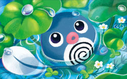 Rule 34 | :o, black eyes, creature, creatures (company), full body, game freak, gen 1 pokemon, looking up, nintendo, no humans, official art, partially submerged, plant, pokemon, pokemon (creature), pokemon tcg, poliwag, shibuzoh, solo, spiral, third-party source, water