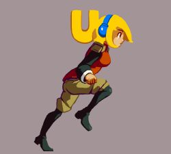 Rule 34 | 1girl, animated, animated gif, blonde hair, boots, breasts, brown eyes, commentary, culottes, full body, half updo, headphones, jacket, joakim sandberg, knee boots, long hair, medium breasts, pixel art, robin (the iconoclasts), running, solo, the iconoclasts