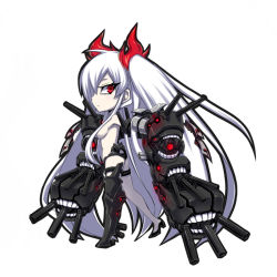 Rule 34 | 10s, 1girl, abyssal ship, grey hair, kantai collection, long hair, minarai, pale skin, red eyes, solo, southern ocean war princess, twintails, very long hair, white background