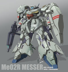 Rule 34 | an-chang, artist name, beam rifle, character name, energy gun, grey background, gun, gundam, gundam hathaway&#039;s flash, holding, holding gun, holding shield, holding weapon, mecha, messer (mobile suit), mobile suit, robot, science fiction, shield, silhouette, size comparison, solo focus, standing, visor, weapon
