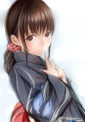 Rule 34 | 1girl, anegasaki nene, bad id, bad pixiv id, brown eyes, brown hair, copyright request, finger to mouth, from side, gradient background, japanese clothes, kimono, looking at viewer, love plus, mole, mole under eye, nannacy7, ponytail, smile, solo, upper body