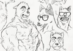 Rule 34 | 2boys, abs, animal ears, bara, billy russell (dickfish), cropped torso, dickfish (fishismdick), dog boy, dog ears, ears down, expressions, facial hair, fang, fang out, fluffy, furrification, furry, furry male, furry with furry, glasses, highres, john rottweil (dickfish), large pectorals, male focus, mature male, multiple boys, muscular, muscular male, mustache, nipples, nude, original, pectorals, scan, sharp teeth, short hair, sideburns, sketch, smile, stomach, teeth, thick eyebrows, traditional media, translation request, upper body