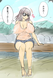 Rule 34 | 1girl, breasts, highres, huge breasts, mizuki shiranui, mizutani rin, smile, solo, sunglasses, taimanin (series), taimanin yukikaze