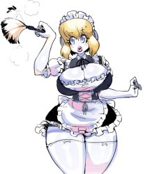 Rule 34 | 1girl, aegis (persona), artist request, blonde hair, breasts, curvy, large breasts, lips, maid, persona, persona 3, solo, thick thighs, thighhighs, thighs, wide hips