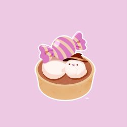 Rule 34 | cake, candy, chai (drawingchisanne), commentary request, cream, dessert, food, food focus, halloween, hat, no humans, original, pastry, pink background, simple background, sitting on food, tart (food), witch hat