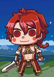 Rule 34 | 1boy, alexander (fate), april fools, blush stickers, chibi, fate/grand order, fate (series), male focus, red eyes, red hair, riyo (lyomsnpmp), solo, sword, weapon