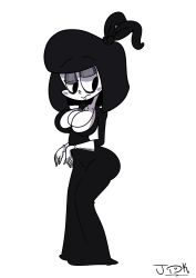Rule 34 | 1girl, black dress, black eyes, black hair, bob cut, breasts, closed mouth, creepy susie, dress, eyebrows, goth fashion, highres, jdk22-22, short hair, simple background, solo, the oblongs, white background