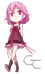 Rule 34 | 10s, 1girl, arms behind back, bare shoulders, blush, chibi, guilty crown, hair ornament, hairclip, long hair, looking down, lowres, minoa (lastswallow), open mouth, pink hair, red eyes, solo, twintails, walking, yuzuriha inori