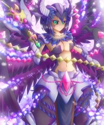Rule 34 | 10s, black hair, breasts, cardfight!! vanguard, cleavage, feathers, fur, gem, green eyes, mistress hurricane, monster girl, pale moon, short hair, sword, tattoo, weapon, whip, whip sword, wings