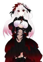 Rule 34 | 1girl, april fools, black dress, black gloves, blush, breasts, breasts apart, brooch, closed mouth, doll joints, dress, frills, garter straps, gloves, gradient hair, highres, jewelry, joints, large breasts, long hair, long sleeves, looking at viewer, midriff, multicolored hair, navel, original, pink hair, red eyes, sera makina, simple background, sketch, solo, spread navel, thighhighs, twintails, underboob, vane (vane0), virtual youtuber, white background, white hair
