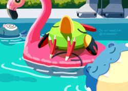 Rule 34 | :3, afloat, beach chair, closed eyes, commentary request, creatures (company), day, fang, flamigo, full body, funahashi (nkmmmmr), game freak, gen 1 pokemon, gen 2 pokemon, gen 3 pokemon, innertube, lying, natu, nintendo, no humans, on back, outdoors, pokemon, pokemon (creature), poliwag, pool, poolside, spheal, swim ring, twitter username, water