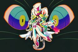 Rule 34 | 1girl, animal ears, blood, blue eyes, blush stickers, breasts, cat, censored, censored violence, green hair, hat, leotard, mad rat dead, mouse (animal), mouse ears, mouse girl, mouse tail, nippon ichi, rat god, red eyes, tail, the cat (mad rat dead), tie clip, top hat, whiskers, wings, wrist cuffs