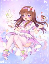 Rule 34 | 1girl, alice margatroid, blush, boots, breasts, brown hair, cookie (touhou), curvy, food-themed hair ornament, hair ornament, hairband, high heel boots, high heels, ichigo (cookie), long hair, looking at viewer, medium breasts, neckerchief, open mouth, pink neckerchief, pink thighhighs, plump, purple eyes, renoa yu, smile, solo, star-shaped pupils, star (symbol), strawberry hair ornament, stuffed animal, stuffed rabbit, stuffed toy, symbol-shaped pupils, thighhighs, touhou
