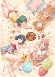 Rule 34 | 4girls, aqua bra, aqua eyes, aqua panties, arm support, babydoll, back, balloon, barefoot, bloomers, blue hair, blush, bra, brown eyes, brown hair, butt crack, camisole, candy, candy jar, candy wrapper, chemise, closed eyes, domestic na kanojo, food, glasses, green eyes, green hair, grey babydoll, hair ornament, hair scrunchie, hairband, hairclip, hand on own cheek, hand on own face, hugging doll, hugging object, jar, konpeitou, leg up, looking at viewer, looking up, lying, medium hair, multi-strapped panties, multiple girls, on back, on side, on stomach, panties, parted lips, pillow, pink bloomers, pink hair, pocky, polka dot, polka dot panties, red bra, red panties, sasuga kei, scrunchie, see-through, short hair, side-tie panties, sitting, sleeping, sleepover, smile, sparkle print, striped bra, striped clothes, striped panties, stuffed animal, stuffed toy, sweets, tachibana rui, teddy bear, underwear, underwear only, vertical-striped bra, vertical-striped clothes, vertical-striped panties, white scrunchie, wrist scrunchie, yellow scrunchie, yokozuwari