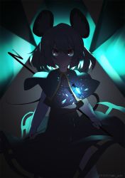 Rule 34 | 1girl, animal ears, bad id, bad pixiv id, capelet, cinkai, dark, dowsing rod, gem, glowing, gradient background, grey hair, highres, jewelry, looking at viewer, mouse ears, nazrin, necklace, pendant, red eyes, shirt, skirt, skirt set, solo, touhou, vest