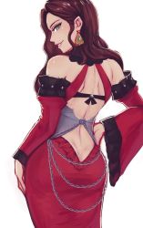 Rule 34 | 1girl, ass, back, backless outfit, brown hair, butt crack, dorothea arnault, earrings, fire emblem, fire emblem: three houses, green eyes, highres, iahfy, jewelry, long hair, looking back, nintendo, smile