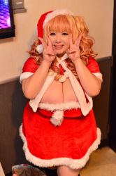 Rule 34 | 1girl, asian, breasts, highres, hoshima mika, huge breasts, photo (medium), plump, santa costume