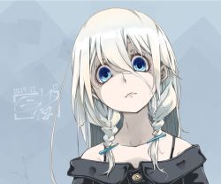 Rule 34 | bare shoulders, black shirt, braid, cevio, commentary, dated, empty eyes, hair between eyes, hair ornament, hairclip, ia (vocaloid), kuuneru514, lips, long hair, looking at viewer, parted lips, platinum blonde hair, portrait, shirt, side braids, signature, spaghetti strap, vocaloid