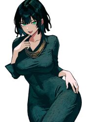Rule 34 | 1girl, breasts, dress, fubuki (one-punch man), green eyes, green hair, hands on own hips, highres, jewelry, large breasts, looking at viewer, necklace, one-punch man, short hair, tight clothes, tight dress, zeon (zzeeonn)
