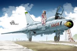 Rule 34 | aircraft, airplane, ajirogasa, barefoot, black hair, cloud, day, dress, fighter jet, hand on another&#039;s face, hat, jet, ladder, long hair, military, military vehicle, multiple girls, on vehicle, original, runway, signature, sky, su-22, vehicle focus, vietnam, vietnamese clothes, vietnamese dress, yuri