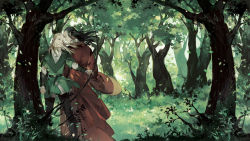 Rule 34 | 2boys, back-to-back, belt, black hair, blonde hair, bow (weapon), elf, elrond, closed eyes, forest, leaf, tolkien&#039;s legendarium, legolas, long hair, looking away, male focus, manly, middle earth, multiple boys, nature, pointy ears, profile, starshadowmagician, the lord of the rings, tree, weapon, wind