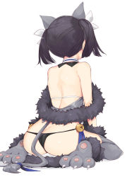Rule 34 | 1girl, animal ears, animal hands, ass, bad id, bad pixiv id, bare back, bell, black hair, black panties, butt crack, cat ears, cat tail, facing away, fake animal ears, fake tail, fate/kaleid liner prisma illya, fate (series), from behind, fur collar, fur trim, jingle bell, miyu edelfelt, nanananana, panties, simple background, sitting, solo, tail, twintails, underwear, wariza, white background