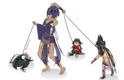 Rule 34 | 2boys, 2girls, ahoge, alhaitham (genshin impact), animal ears, arm armor, arm up, arms up, artist name, back, baggy pants, bare shoulders, black cloak, black footwear, black gloves, black hair, black pants, black shirt, black shorts, blue eyes, book, boots, breasts, candace (genshin impact), cat ears, cloak, commentary, crop top, crossed arms, crossed bangs, cyno (genshin impact), dark-skinned female, dark-skinned male, dark skin, dehya (genshin impact), detached sleeves, egyptian clothes, elbow gloves, english commentary, faceless, fox ears, genshin impact, gloves, gold, green pants, green shirt, grey hair, hair ornament, hair tubes, hand up, hands up, highres, jewelry, long sleeves, looking at another, lying, medium breasts, multicolored clothes, multicolored hair, multiple boys, multiple girls, necklace, no eyes, no mouth, on side, open book, orange hair, pants, pinkuma, purple hair, red shirt, sandals, shirt, short hair, short hair with long locks, short shorts, shorts, sidelocks, simple background, sitting, sleeping, sleeveless, sleeveless shirt, standing, t-shirt, thread, two-tone hair, two-tone shirt, white background, wide sleeves, yellow footwear