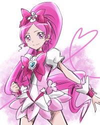 Rule 34 | 10s, 1girl, brooch, choker, cure blossom, dress, earrings, eyelashes, hair ornament, hair ribbon, hanasaki tsubomi, happy, heart, heart brooch, heartcatch precure!, jewelry, long hair, looking at viewer, magical girl, pink background, pink dress, pink eyes, pink hair, ponytail, precure, puffy sleeves, ribbon, sketch, smile, solo, tsukikage oyama, very long hair, white background, wrist cuffs