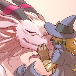 Rule 34 | 1boy, 1girl, closed eyes, digimon, hat, highres, holydramon, wizard, wizard hat, wizarmon