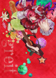 Rule 34 | 1girl, bandages, crazy, crazy eyes, female focus, flower, frilled sleeves, frills, from above, guitar, highres, injury, instrument, jakkun, jewelry, lasvegas, lily (flower), long sleeves, mystia lorelei, open mouth, perspective, pink hair, ring, rose, scar, short hair, solo, star (symbol), tongue, touhou, wings