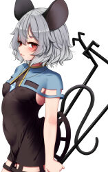 Rule 34 | 1girl, animal ears, blush, dowsing rod, grey hair, highres, holding pendulum, indica, looking at viewer, mouse ears, mouse tail, nazrin, petite, red eyes, sideways glance, solo, tail, touhou