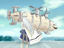 Rule 34 | 1girl, azur lane, black pantyhose, blurry, blurry background, boots, cloud, cloudy sky, coat, command &amp; conquer: red alert 2, command &amp; conquer, commentary request, depth of field, final fantasy, final fantasy vii, from behind, grey hair, hat, kirov (azur lane), kirov airship, long hair, mks daisenpai, name connection, pantyhose, parody, sky, solo, translation request, very long hair