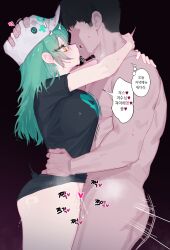 Rule 34 | 1boy, 1girl, antonina (neural cloud), arms around neck, black shirt, blush, breasts, breath, clothed female nude male, deep penetration, ear blush, eonsang, faceless, faceless male, from side, girls&#039; frontline neural cloud, green hair, hand on another&#039;s head, hand on another&#039;s waist, hetero, highres, hug, kiss, large breasts, male professor (neural cloud), motion blur, motion lines, nude, professor (neural cloud), pussy juice, pussy juice trail, saliva, sex, shirt, sound effects, standing, standing missionary, standing sex, torso grab, vaginal