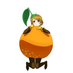 Rule 34 | 10s, 1girl, food, fruit, full body, gloves, hat, jumping, koizumi hanayo, looking at viewer, love live!, love live! school idol festival, love live! school idol project, mandarin orange, official art, orange (fruit), pantyhose, solo, transparent background, yellow gloves