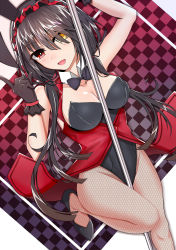 Rule 34 | 1girl, absurdres, bare shoulders, black gloves, black hair, breasts, cleavage, date a live, fishnet pantyhose, fishnets, gloves, hair between eyes, hair ornament, heterochromia, highres, large breasts, leotard, long hair, looking at viewer, md5 mismatch, pantyhose, playboy bunny, pole, rabbit hair ornament, red eyes, resolution mismatch, smile, solo, source larger, timaousi0zhy, tokisaki kurumi, twintails, yellow eyes