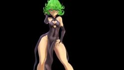 Rule 34 | 1girl, 3d, alternate costume, animated, artist request, ass shake, audible music, bare legs, black background, black dress, black panties, breasts, cleavage cutout, clothing cutout, curly hair, curvy, dancing, dress, from side, full body, green eyes, green hair, heart, high heels, jiggle, lingerie, long sleeves, matching hair/eyes, micro panties, mikumikudance (medium), navel, one-punch man, panties, shiny skin, skin tight, small breasts, solo, sound, tatsumaki, thighs, thong, underwear, video, wide hips