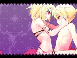 Rule 34 | 1boy, 1girl, blonde hair, brother and sister, hair ornament, hairclip, hetero, incest, kagamine len, kagamine rin, letterboxed, pon (pixiv 61434), pon (shind 997), red eyes, short hair, siblings, smile, sweat, torn clothes, twincest, twins, vocaloid