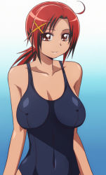 Rule 34 | 10s, 1girl, ahoge, bad id, bad pixiv id, breasts, covered erect nipples, hino akane (smile precure!), large breasts, oimanji, one-piece swimsuit, precure, red eyes, red hair, short hair, smile, smile precure!, solo, swimsuit