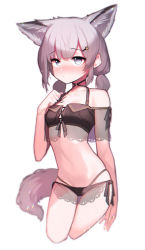 Rule 34 | 1girl, absurdres, animal ears, arknights, bare shoulders, beudelb, bikini, black bikini, black ribbon, blush, closed mouth, collarbone, commentary, cowboy shot, extra ears, flat chest, fox ears, fox girl, fox tail, grey eyes, highres, korean commentary, looking at viewer, material growth, navel, off-shoulder bikini, off shoulder, official alternate costume, oripathy lesion (arknights), pink hair, ribbon, see-through, short hair, side-tie bikini bottom, simple background, solo, stomach, sussurro (arknights), sussurro (summer flower) (arknights), swimsuit, tail, white background